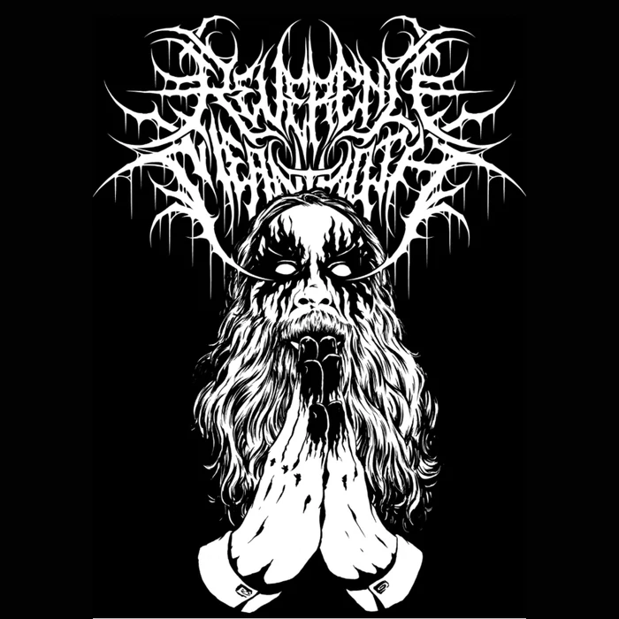 Black-and-white illustration of Reverend Meantooth with hands folded in prayer
